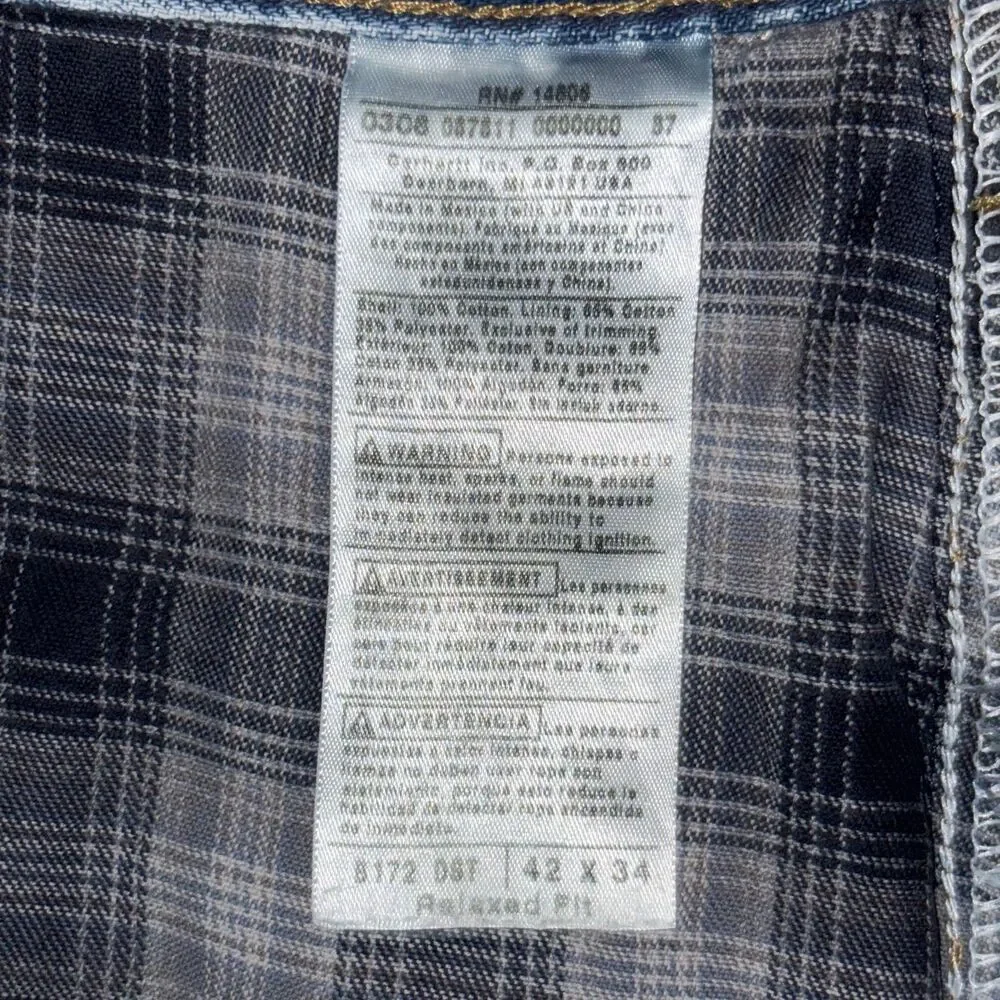 Vintage Carhartt Flannel Lined Jeans Mens 42x34 Blue Denim Relaxed Fit B172 DST